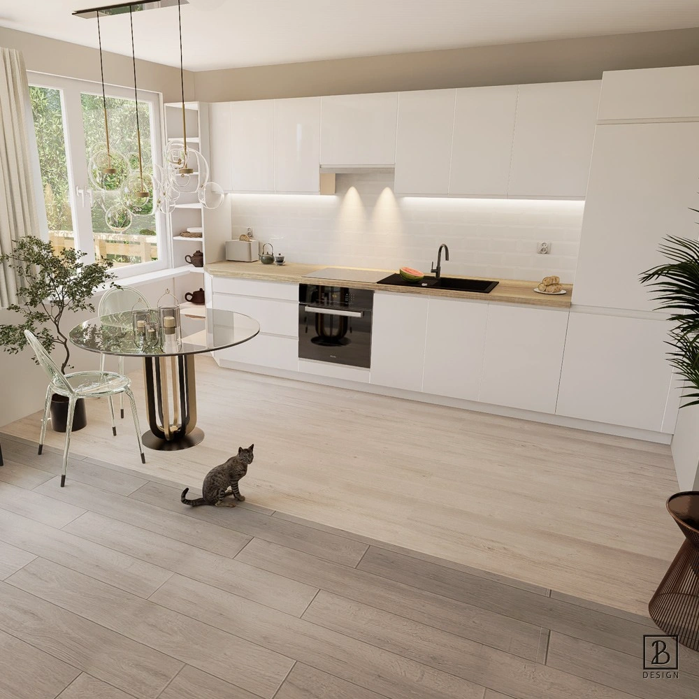 Bright kitchen interior rendering by 2B Design